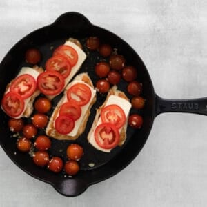 chicken topped with mozzarella and tomatoes