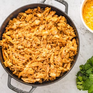 mexican shredded chicken in a skillet.