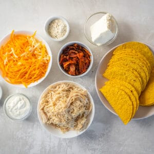 overhead view of ingredients for crack chicken tacos.