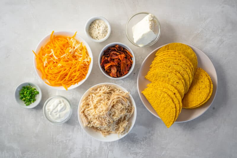 overhead view of ingredients for crack chicken tacos.