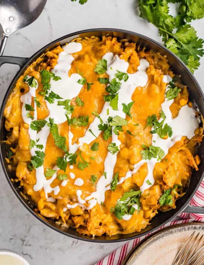 chicken tamale pie in skillet