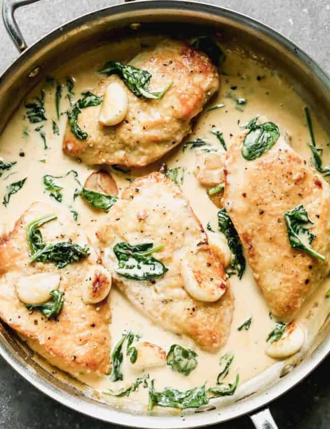 creamy garlic chicken in skillet