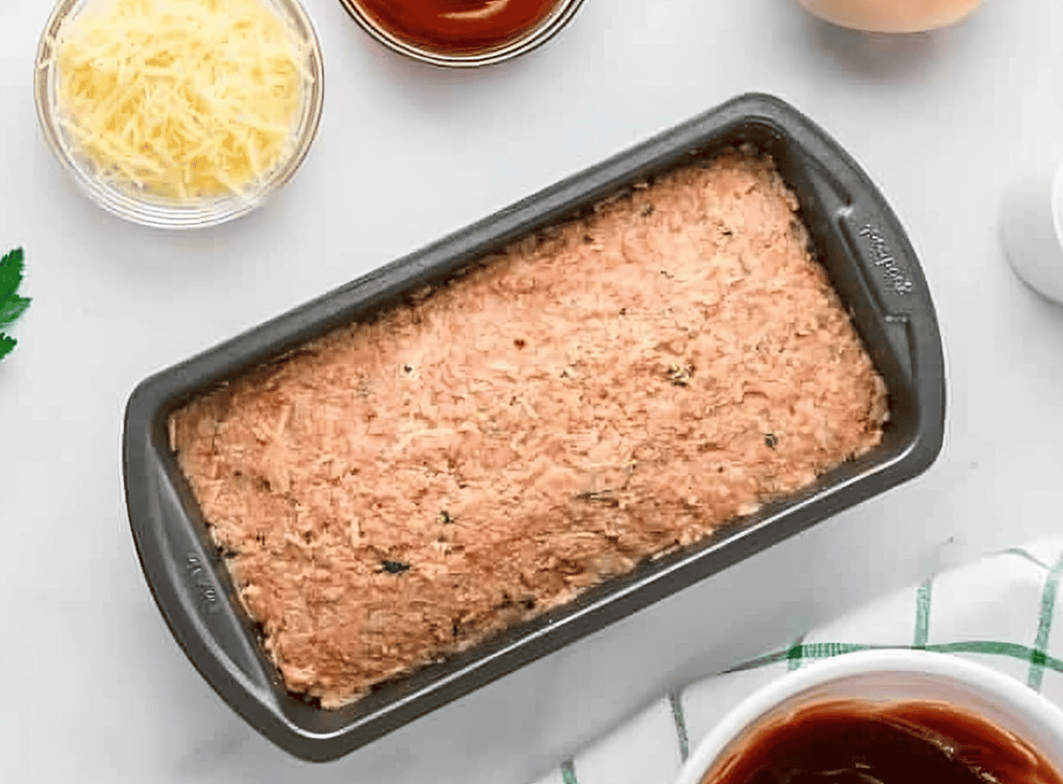 chicken meatloaf in a pan.