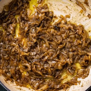 caramelized onions in a pan.