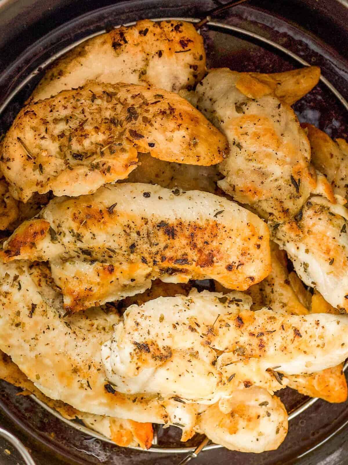up close image of chicken tenders in instant pot