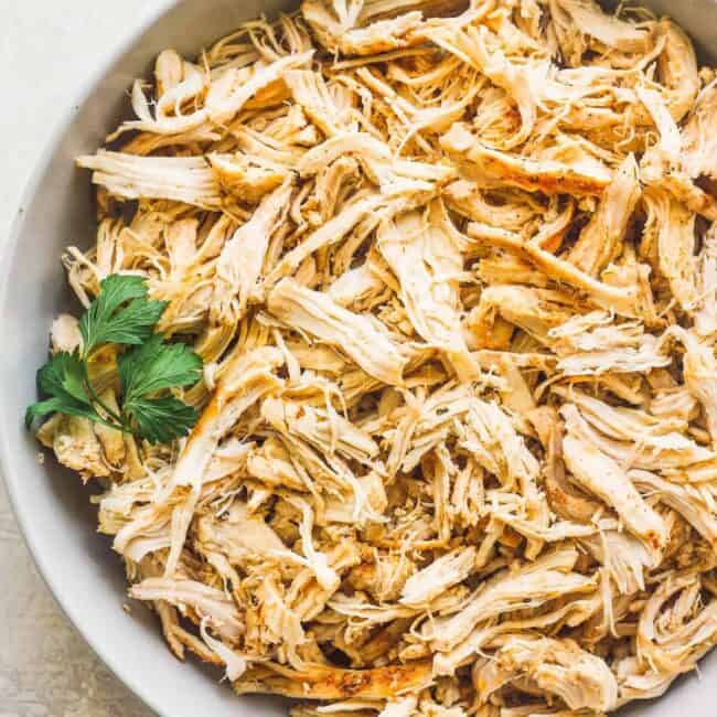 crockpot shredded chicken in bowl