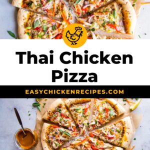 thai chicken pizza on a white background.