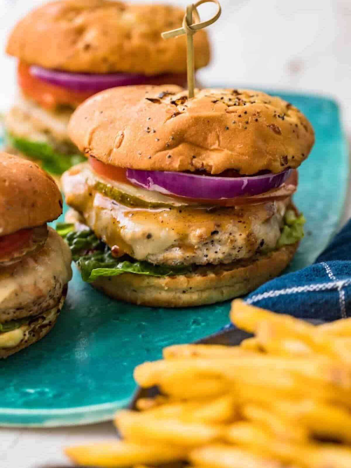 stovetop chicken burgers on a plate