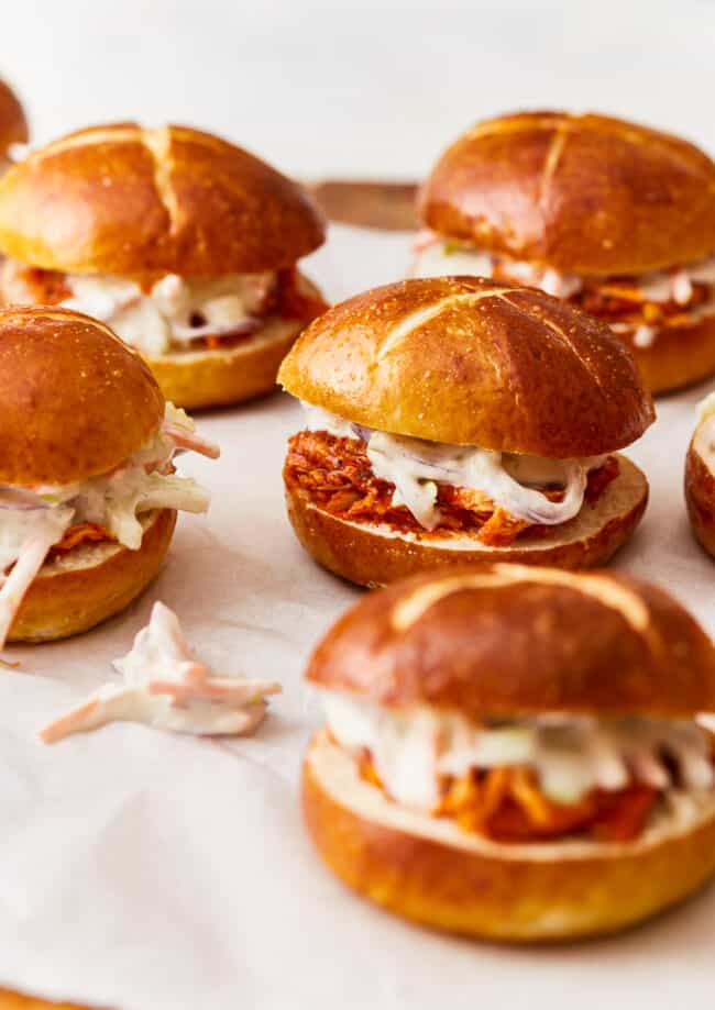 Bbq pulled pork sliders with coleslaw.