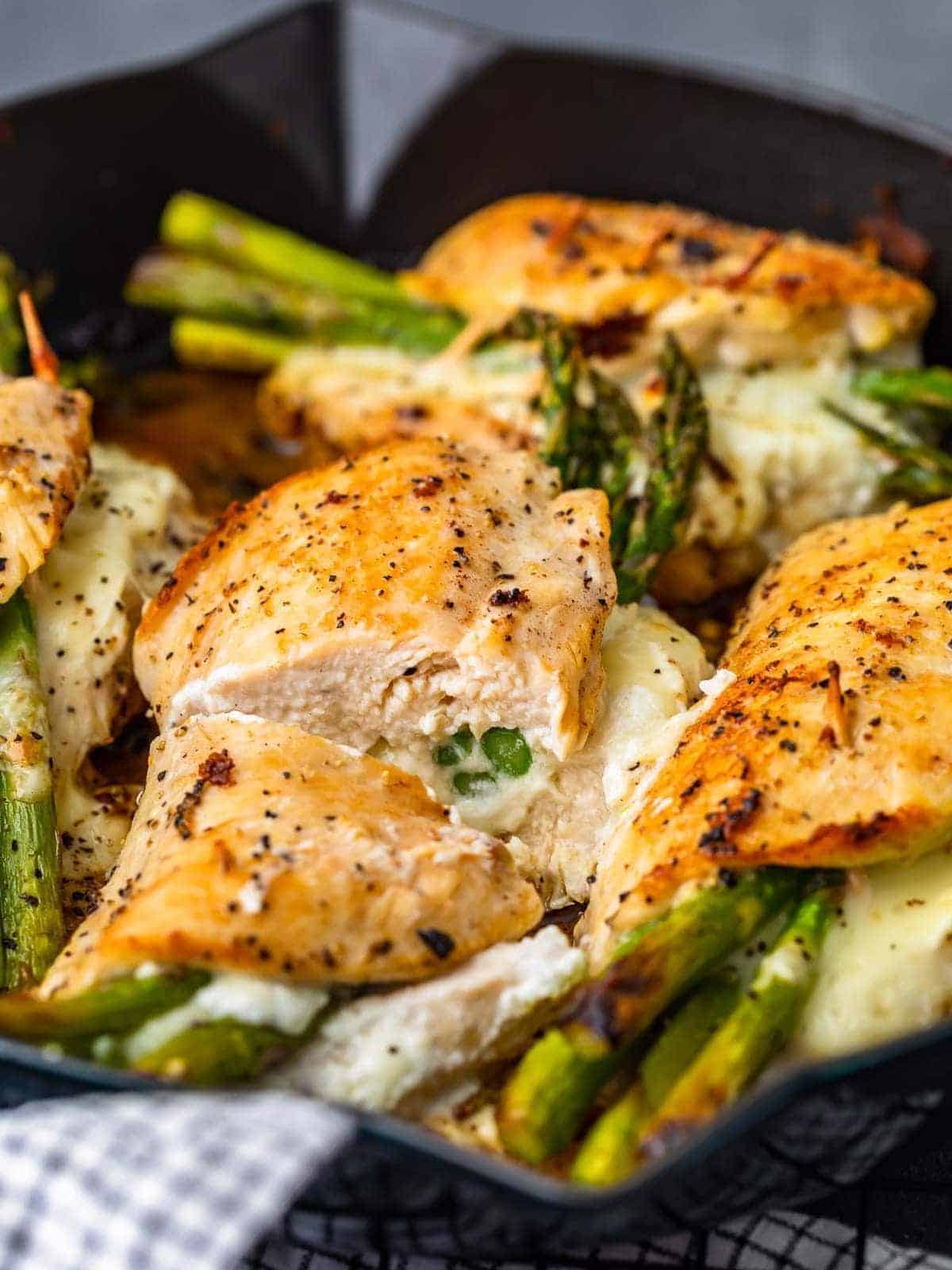 Cheesy Asparagus Stuffed Chicken Breast with goat cheese and mozzarella 