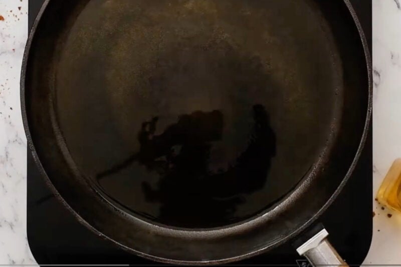 oil in a pan.