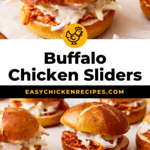 Buffalo chicken sliders on a white plate.