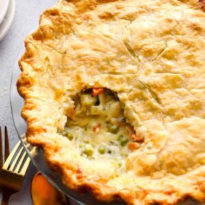 side image of inside of chicken pot pie