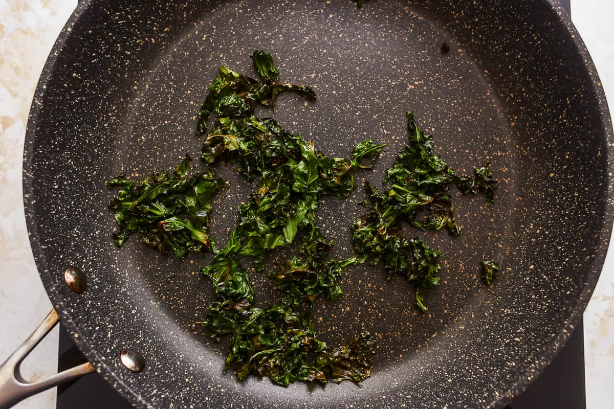 Kale in a frying pan.