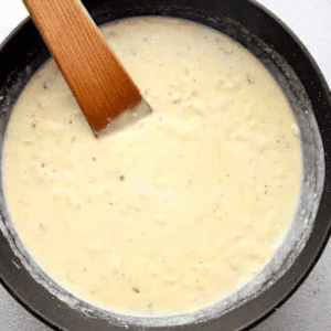 creamy sauce in a pan.