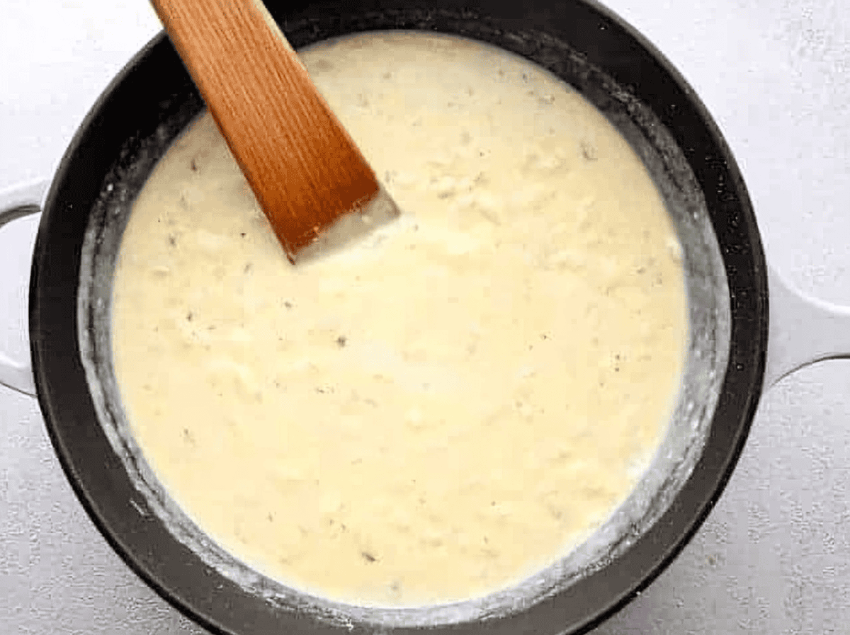 creamy sauce in a pan.