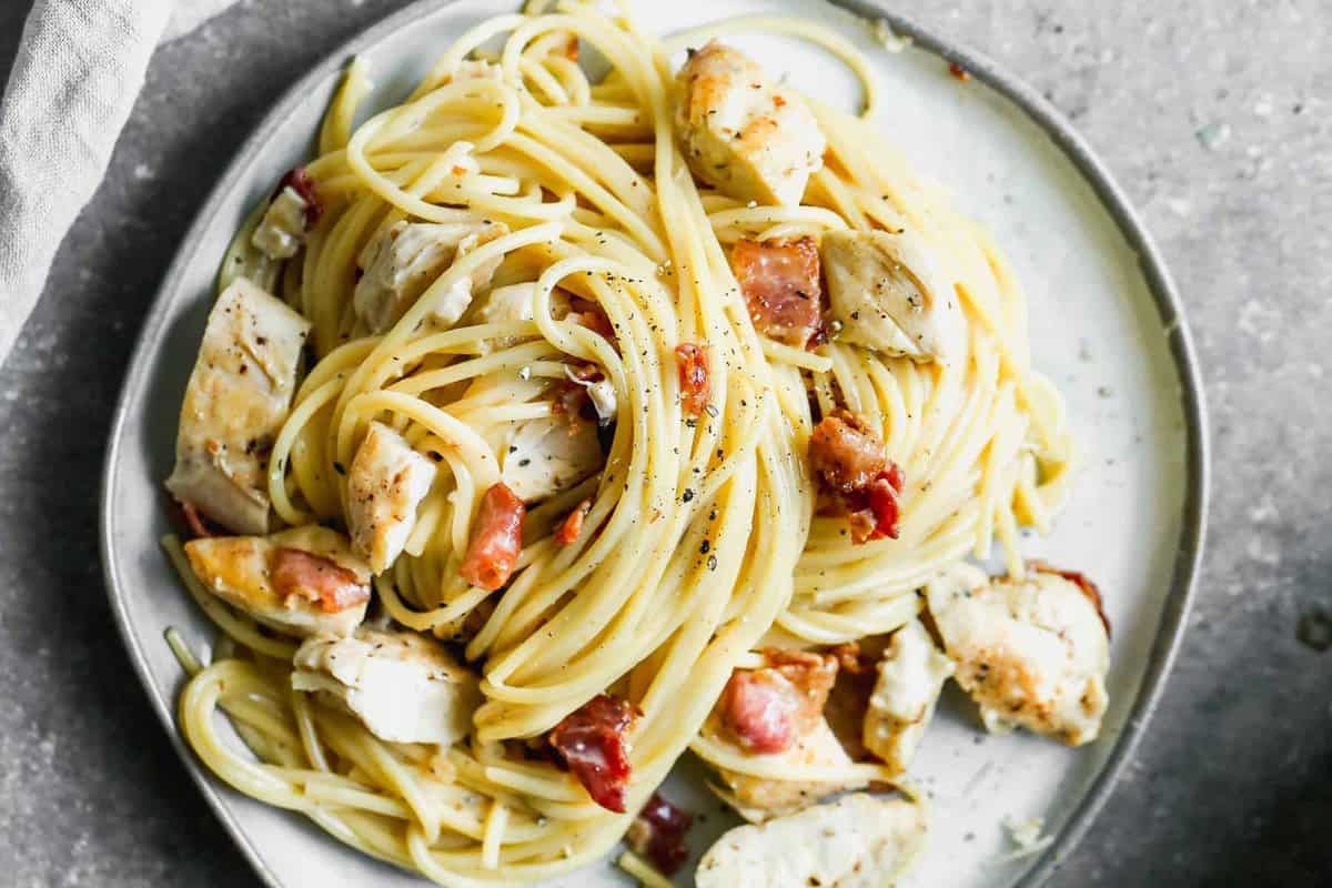 chicken carbonara styled on plate