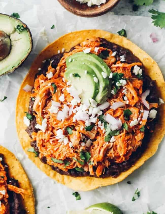 chicken tinga on tostada