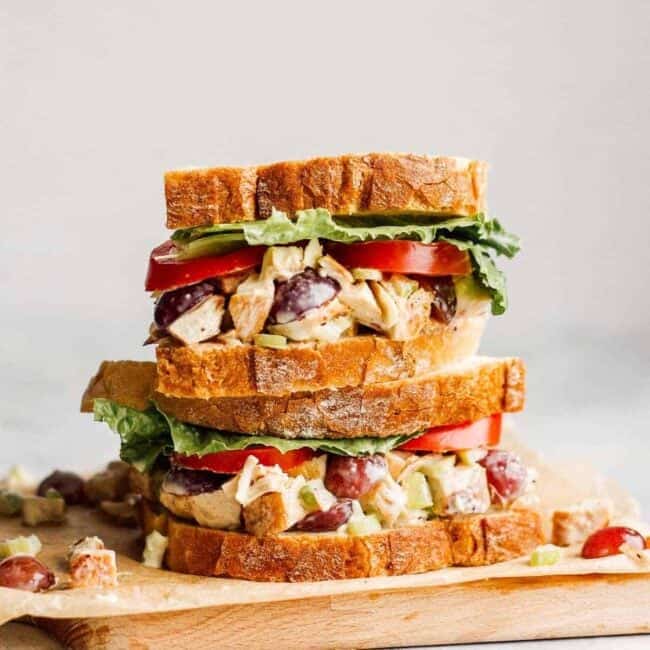 two napa almond chicken salad sandwiches