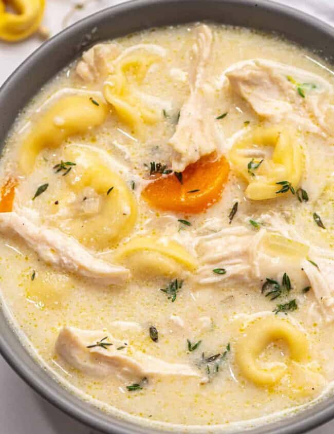 overhead image of creamy chicken soup