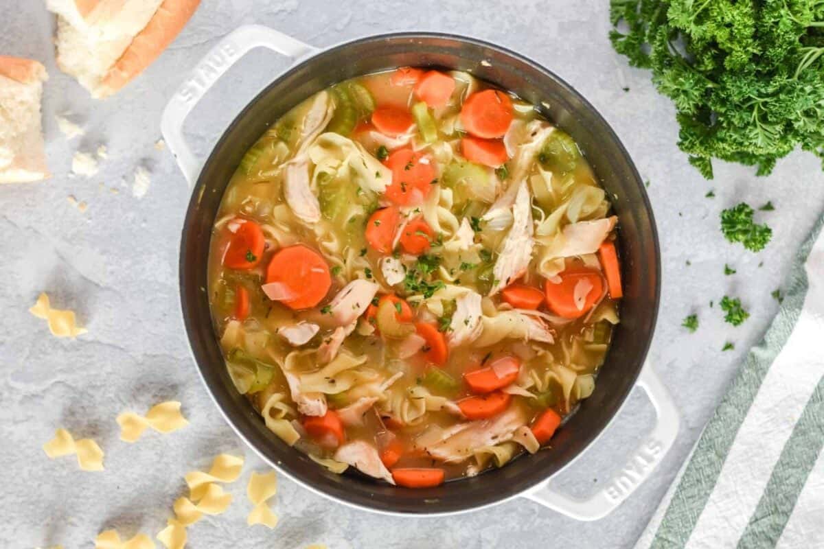 Best chicken noodle soup with carrots and bread.