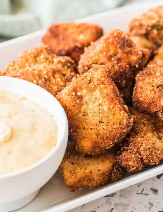 homemade chicken nuggets with honey mustard dipping sauce