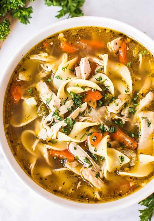 instant pot chicken noodle soup in bowl