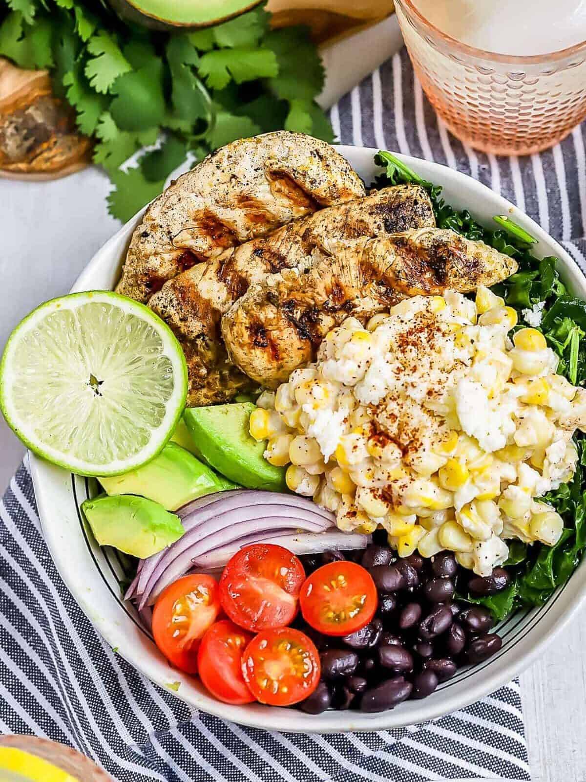 Mexican Street Corn Grilled Chicken Salad in a bowl