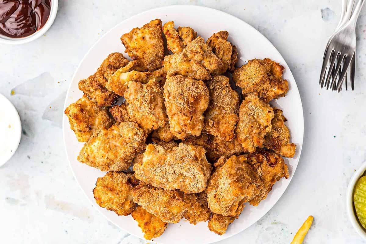 air fryer chicken nuggets on white plate