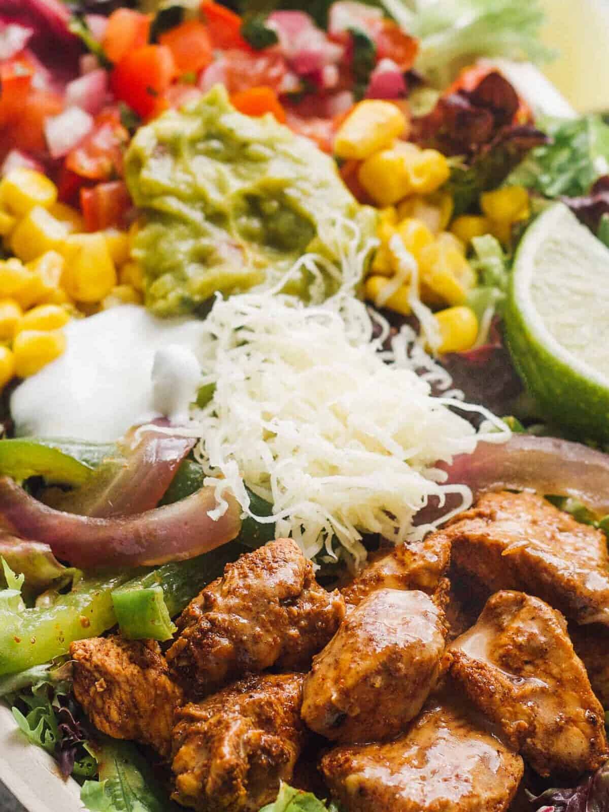 up close image of chipotle chicken salad