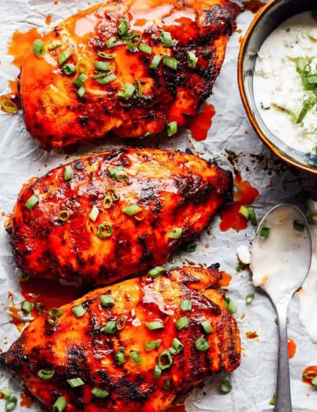 up close image of grilled buffalo chicken breasts