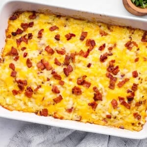 overhead view of amish breakfast casserole