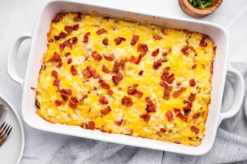 overhead view of amish breakfast casserole