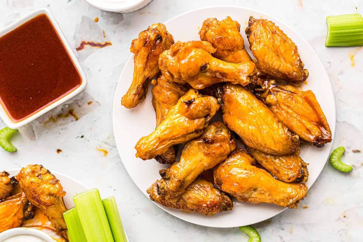 air fryer chicken wings on white plate