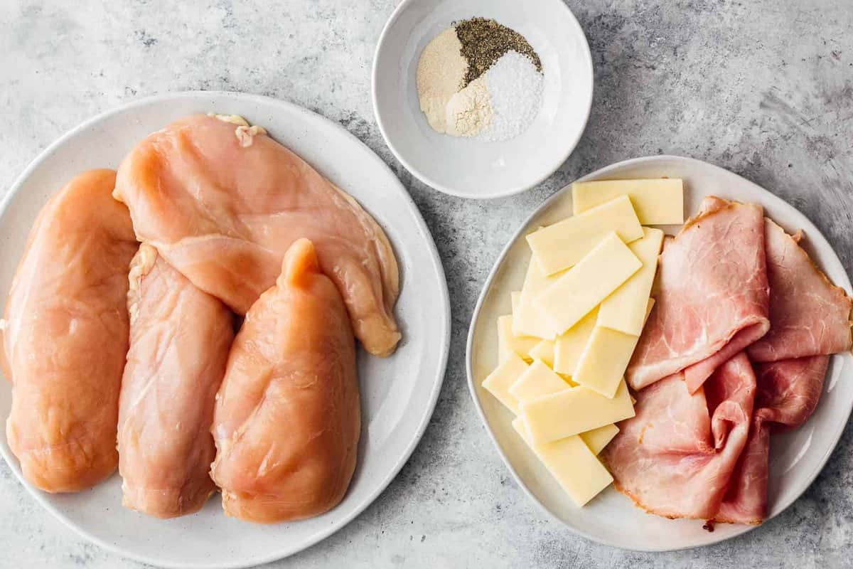 ingredients for making ham and cheese stuffed chicken