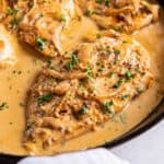 chicken dijon in a cast iron pan.