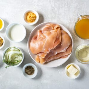 ingredients for chicken dijon in individual bowls.