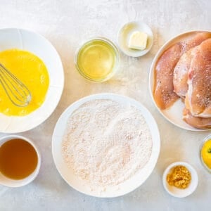 seasoned flour in a white bowl.