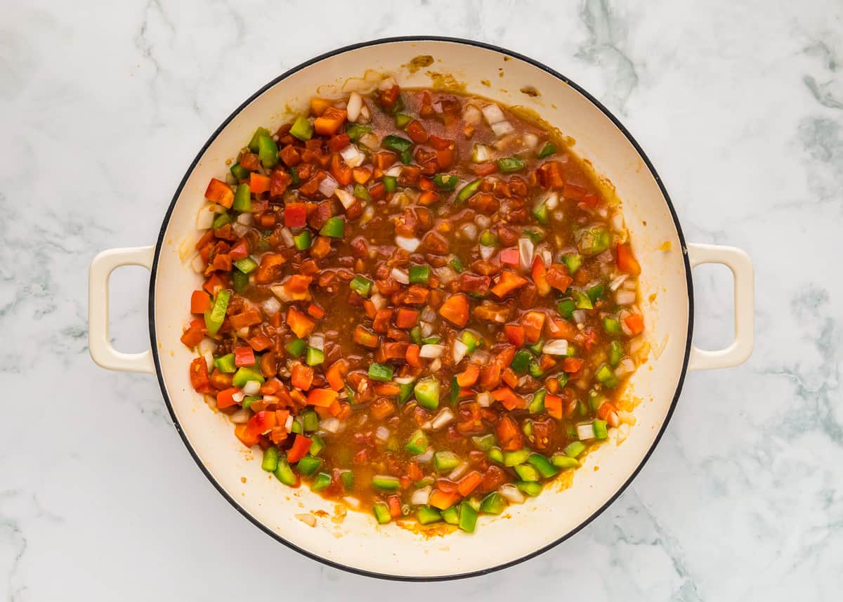 country captain curry sauce in a pan.