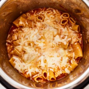 melted cheese over chicken parmesan pasta in an instant pot.