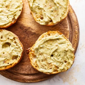 pesto mayo on toasted ciabatta rolls.