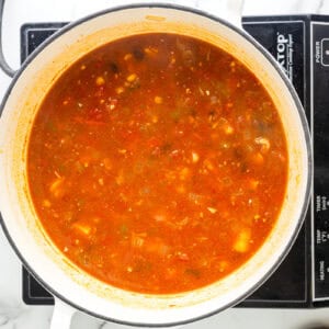 southwest chicken soup in a dutch oven.