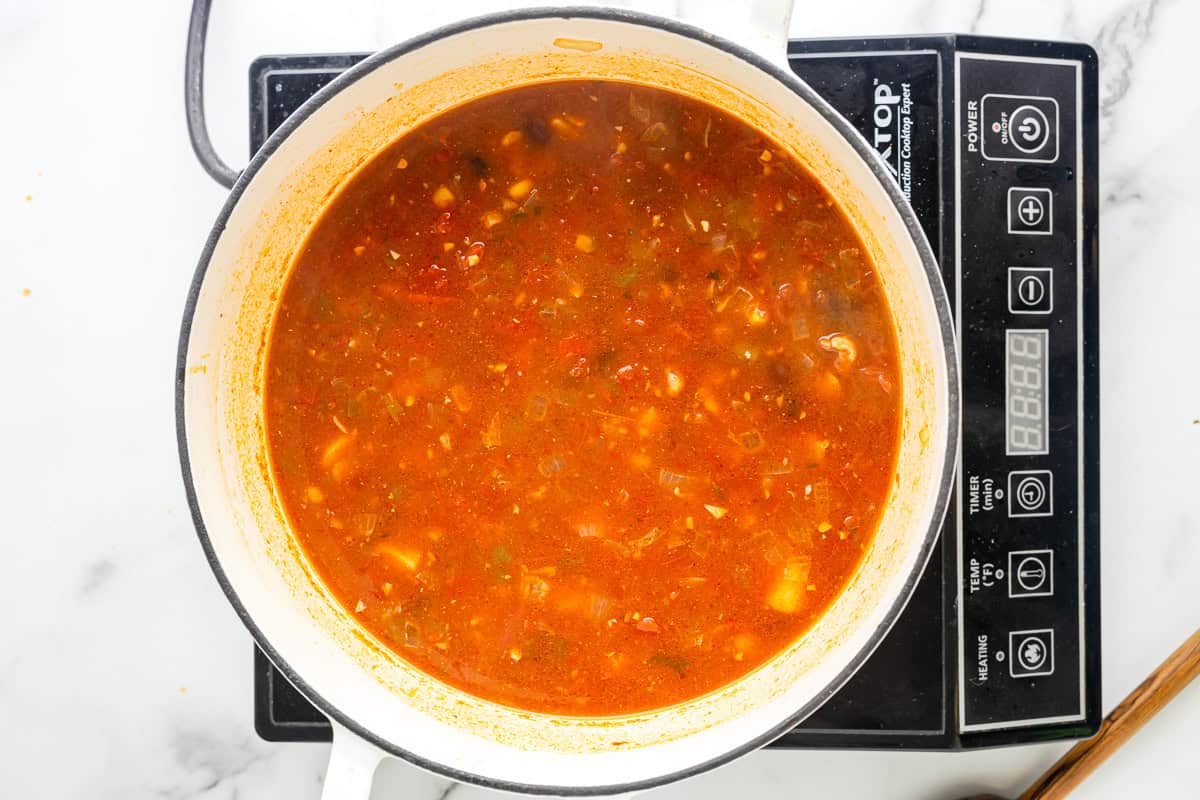 southwest chicken soup in a dutch oven.