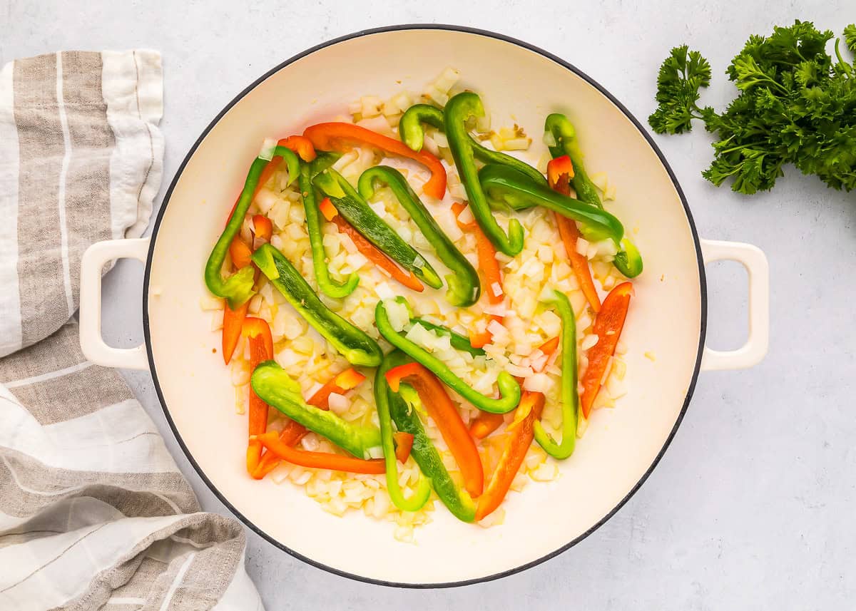 sauteed veggies in a pan.