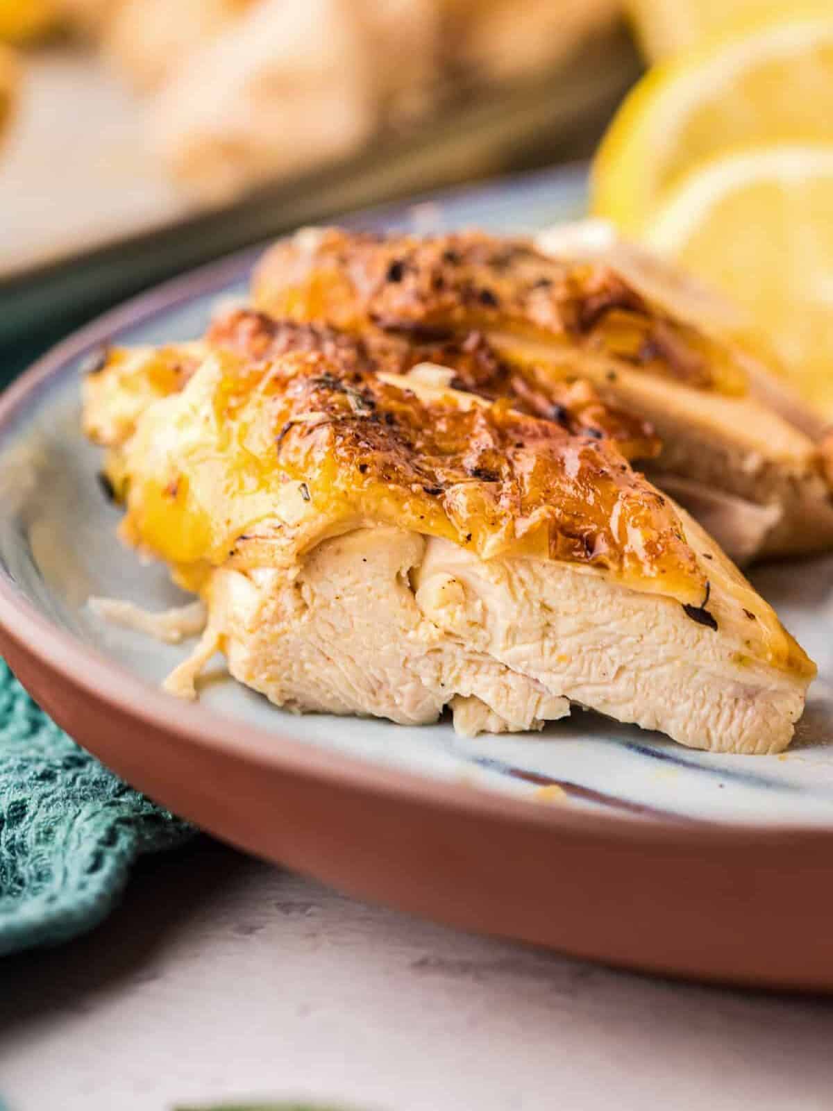 lemon garlic spatchcock chicken on a plate