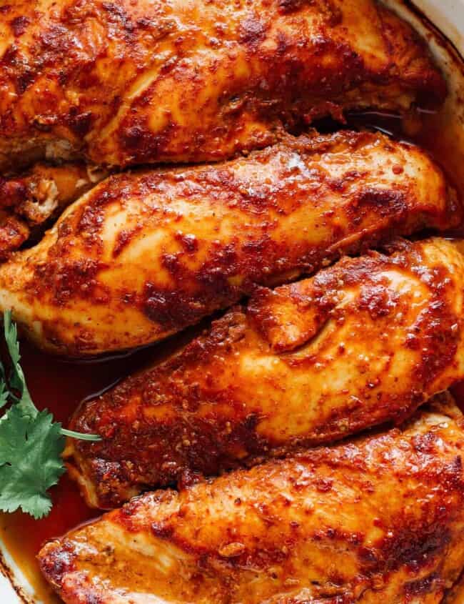 baked chipotle chicken in baking dish