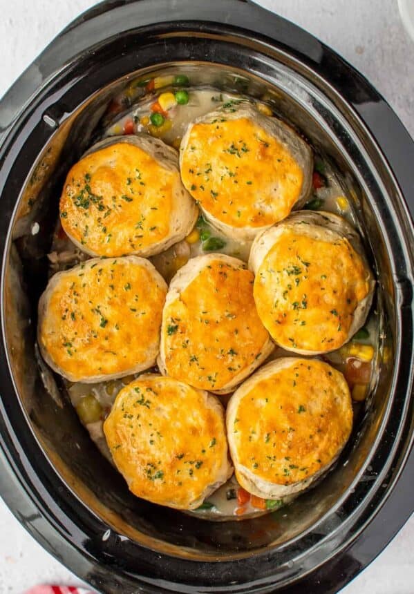 crockpot chicken pot pie in slow cooker