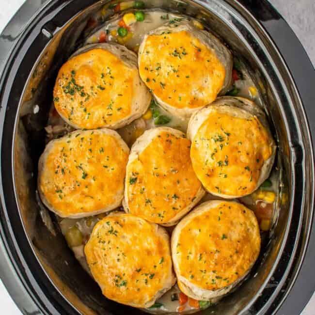 crockpot chicken pot pie in slow cooker