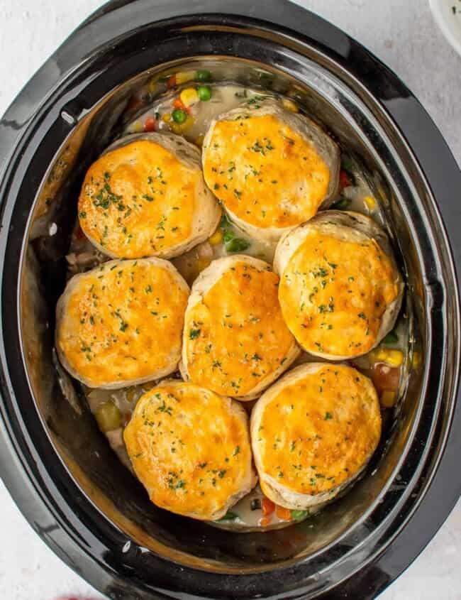 crockpot chicken pot pie in slow cooker