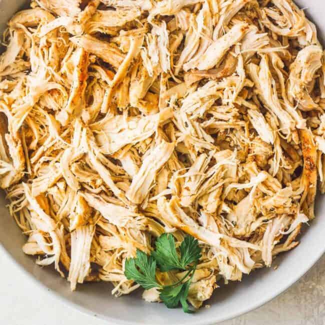 crockpot shredded chicken in bowl